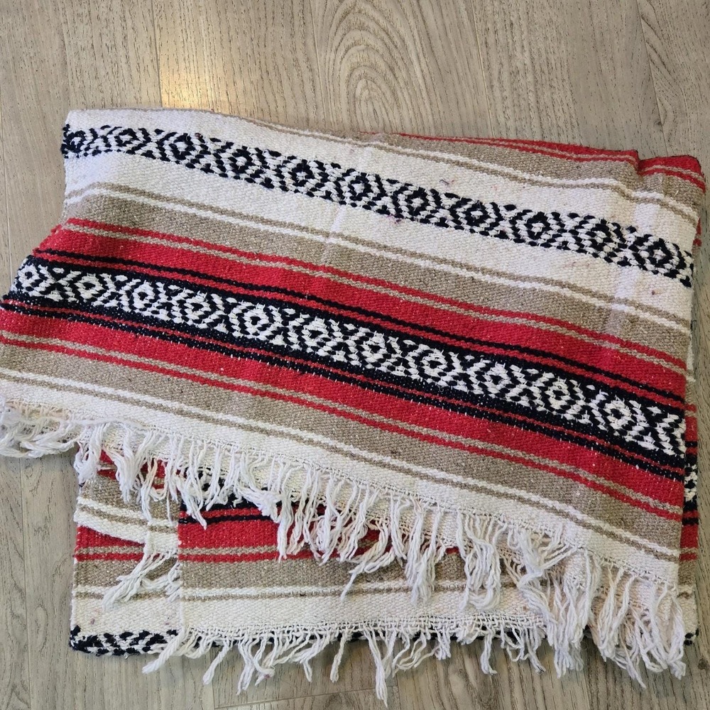 Beautiful Vintage‎ Mexican Serape Blanket LARGE 48x72" Size Excluding Fringe